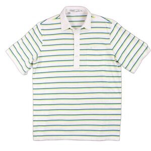 Criquet Polo Shirt‎ Mens M White Striped Organic Cotton 4 Button Short Sleeve